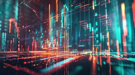 Futuristic Digital Data Visualization with Neon Colors
