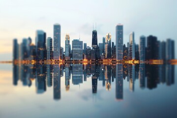 Fototapeta premium Experience the dynamic energy of a cityscape transformed into a captivating abstract composition, where towering buildings and bustling streets intertwine in a mesmerizing tapestry of color and form.