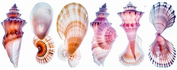 Xray image showcasing various types of sea shells, highlighting their unique internal structures