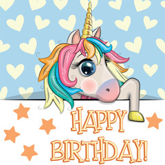 Happy birthday cards with animals. Cute hero with beautiful eyes, expressive