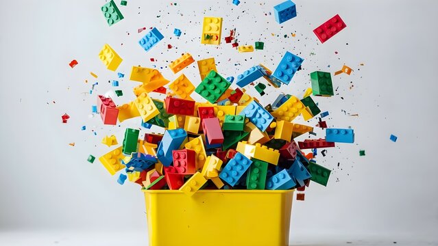 Brightly colored bricks exploding into the air