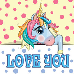 Love you valentine's day greeting card with animal. Cute hero with beautiful eyes, expressive.