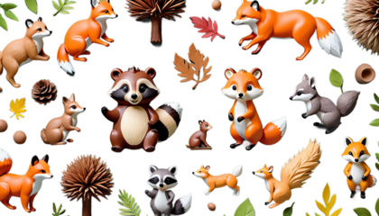 hedgehog safari fox style bear animal raccoon 3d deer squirrel set hare timberland watercolor invitation clip art cute background plant illustration frame flower isolated nature wood cartoon template