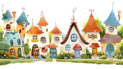 Vibrant and Whimsical Fairytale Cottages in Enchanting Woodland Landscape