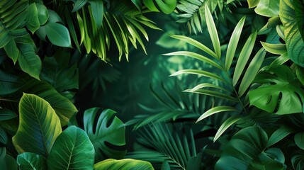 Lush green tropical leaves, minimalistic natural backdrop
