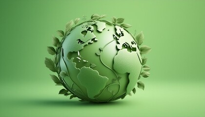  A minimalist depiction of a globe made from lush green leaves and delicate vines, 