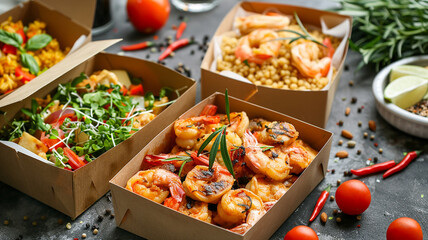 Delicious homemade food in boxes