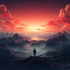 Wondrous image of spaceman travel through stargate with scifi landscape