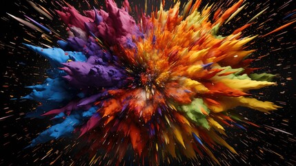 Explosive bursts of vibrant hues against a dark background, creating a dramatic and dynamic effect.