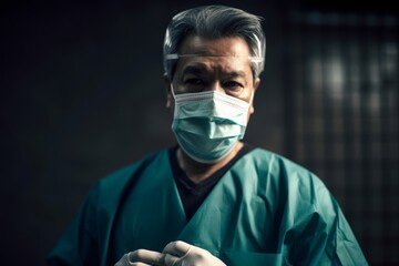 Fototapeta na wymiar middle-aged surgeon putting on surgical mask