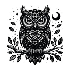 black owl vector illustrator, white background. can be used for emblem, t-shirt, marchendise and more