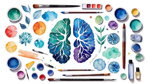 hand symbol connection illustration disorder alth mental mind watercolor painting bipolar design drawing health sorrowful healing depression psychology personality abstract art aura body brain chakra