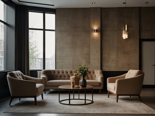 Fototapeta na wymiar Beautiful lobby with armchairs interior design illustration