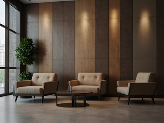 Beautiful lobby with armchairs interior design illustration