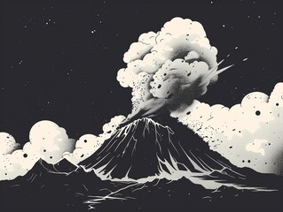Volcanic eruption flat design top view disaster theme animation black and white