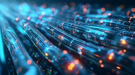 Glowing data cables transferring information showcase technological prowess