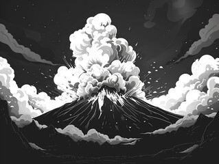 Volcano eruption flat design top view disaster theme animation black and white