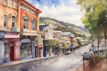 Fototapeta premium Launceston Australia Country Landscape Illustration Art