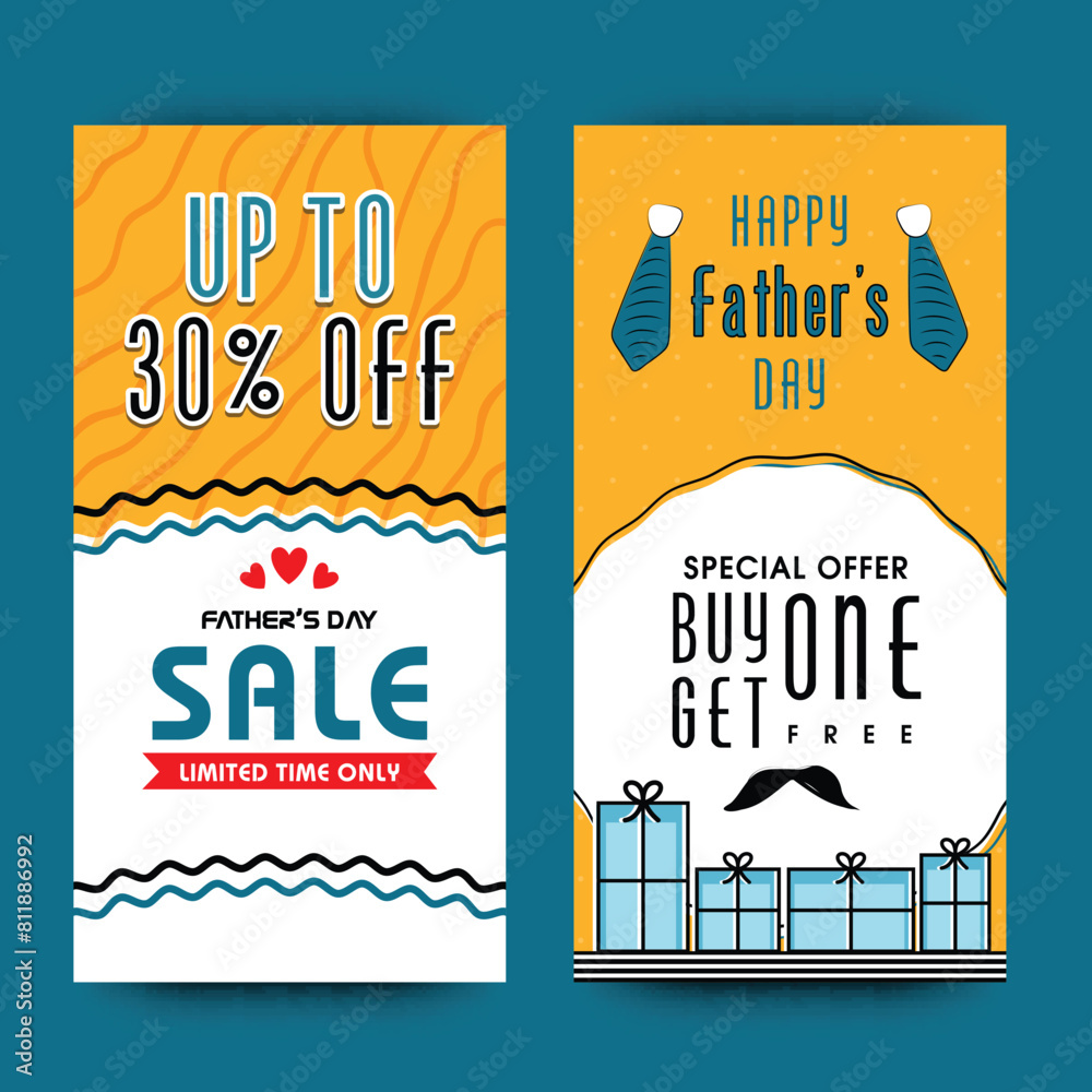 Sticker Special Offer Sale Banners, Limited Time Sale, Upto 30% Off, Creative illustration for Happy Father's Day celebration.