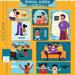 Happy Father's Day Social Media Post Card and Header, Banner Set.