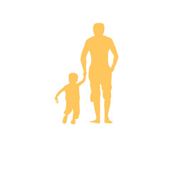 Sticker Style Father Holding Hand of His Child Character Illustration for Father's Day.