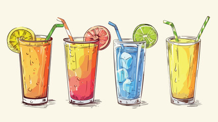 Bundle of colorful healthy drinks in various glasses