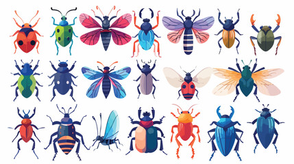 Bundle of different colorful geometric insects with w