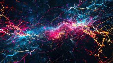 Abstract image of glowing blue, pink and yellow veins