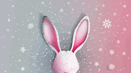 Bunny ears with snowflakes on pink and grey background