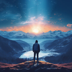 Wondrous image of spaceman travel through stargate with scifi landscape