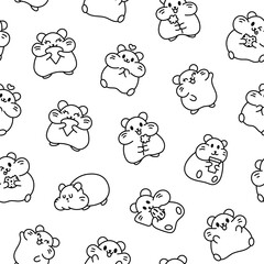 Cute kawaii hamster. Seamless pattern. Coloring Page. Cartoon funny animals character. Hand drawn style. Vector drawing. Design ornaments.