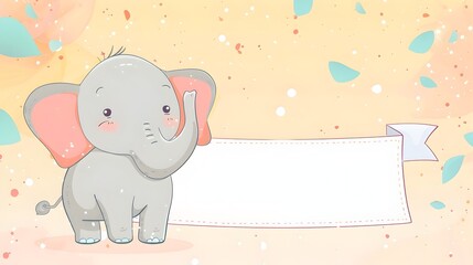 Adorable Baby Elephant Holding a Playful Banner in a Whimsical Cartoon