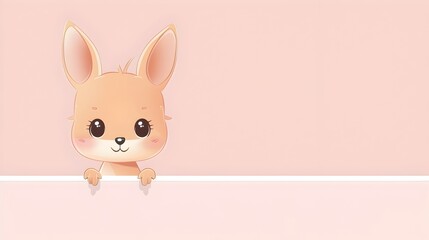 Adorable Cartoon Bunny Peeking from the Corner of a Pink Background