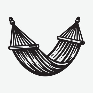 recommend clip art: Hammock and Beach vector silhouette illustration. Relax hammock icon set. Simple set of relax hammock vector illustration on white background