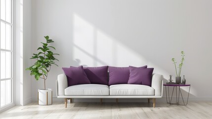 Modern Purple Themed Living Room with Chic Decor, Perfect for Interior Design Magazines