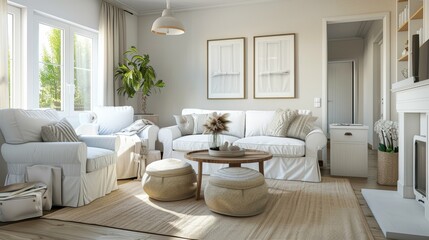 Light and Airy White Living Room with Simple Elegance, Ideal for Luxury Home Magazines