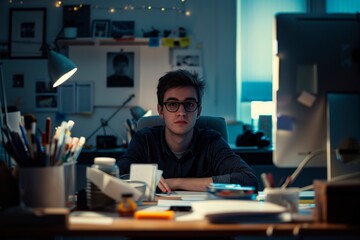 Man working on computer. Office scene.