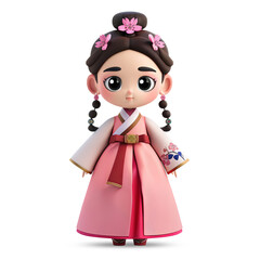 3d Cute Korean girl character in South Korean national costume
