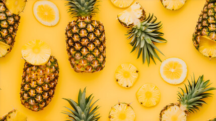 Tropical Pineapple Array on Vibrant Yellow