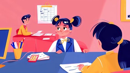 Loan Officer Using Computer and Calculator to Assess Loan Applications