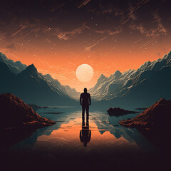 Wondrous image of spaceman travel through stargate with scifi landscape