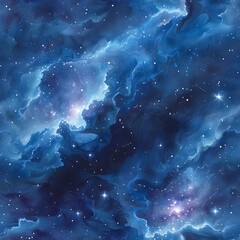 Starry Watercolor Galaxies Forming a Seamless Pattern for Cosmic Decor - obrazy, fototapety, plakaty