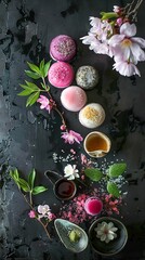 A bowl of pink flowers and some spoons. - obrazy, fototapety, plakaty
