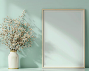Contemporary photo frame mockup against a seafoam green wall soft and calming