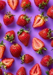 A bunch of strawberries on a purple background. - obrazy, fototapety, plakaty
