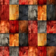 Warm Autumn Rustic Watercolor Plaid Seamless Pattern for Interior Design and Fashion - obrazy, fototapety, plakaty