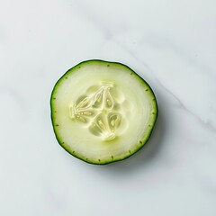 A slice of cucumber on a marble surface. - obrazy, fototapety, plakaty