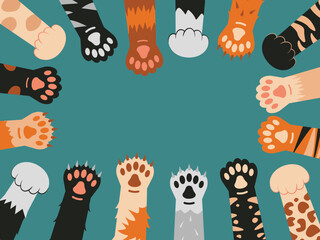 Cat paws icon set background