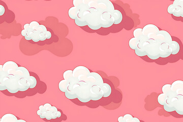 Dreamy Cartoon Clouds Floating on a Soft Pink Background