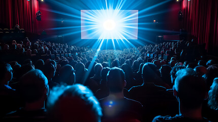 Enthralled Audience Watching a Bright Movie Screen in a Theater